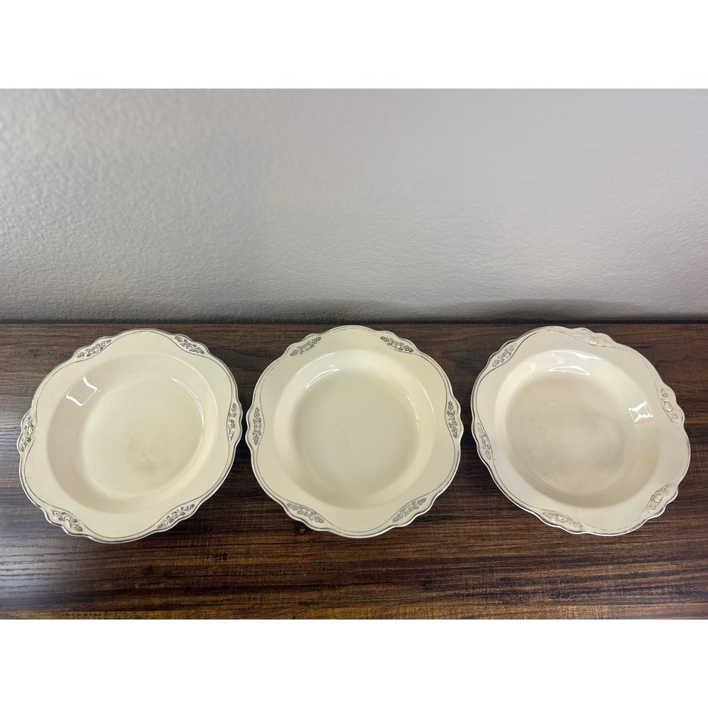 3 Homer Laughlin Virginia Rose Cream Soup‎ Bowls Scalloped Edge Floral Rim